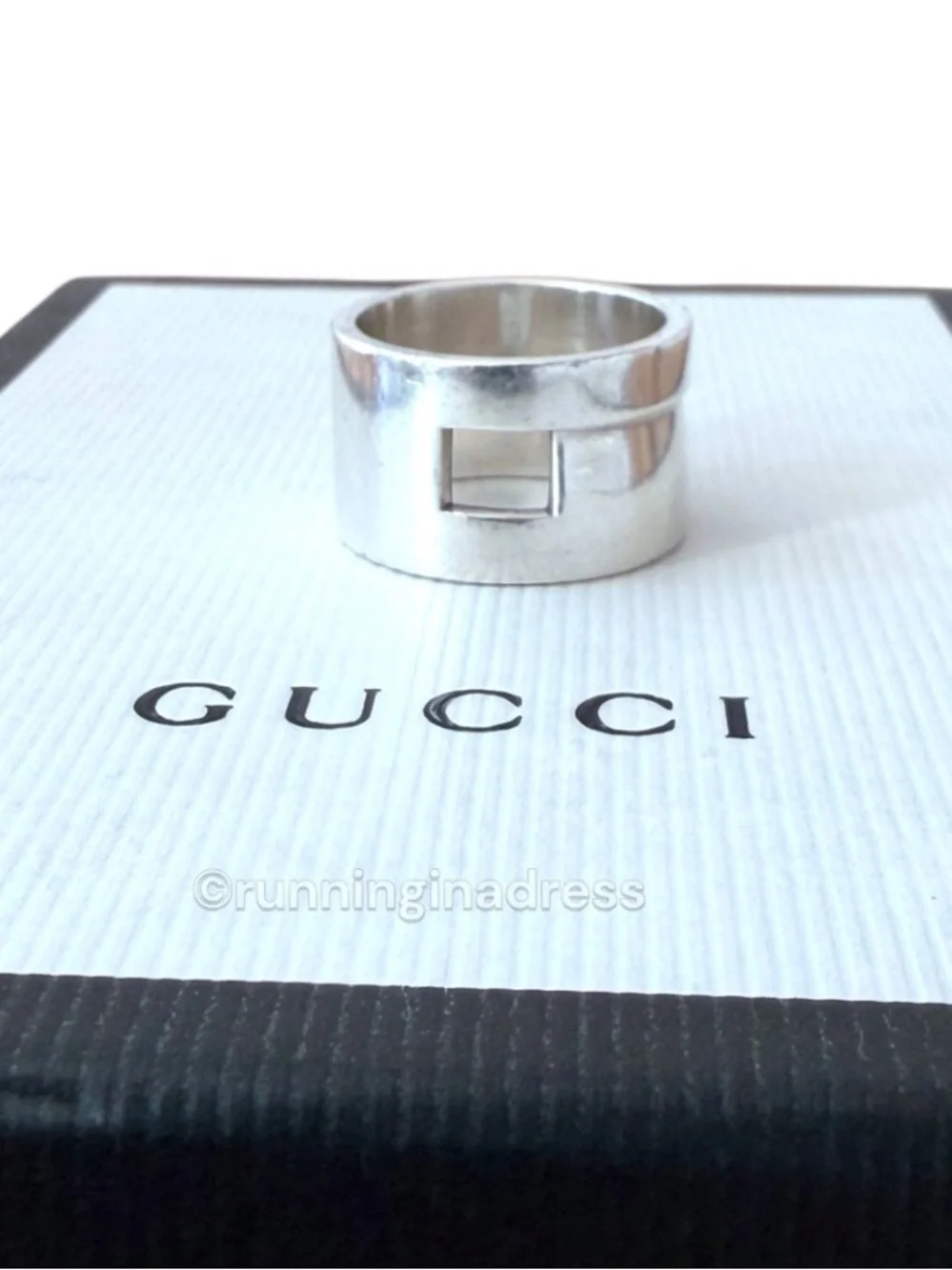 Vintage Gucci Tom Ford Open Cutout G Sterling Silver Ring 8.5 Wide Band